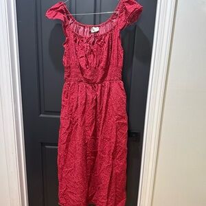 Red Textured Midi Dress